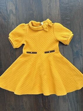 Janie and Jack Mustard Yellow Quilted Fit-and-Flare Dress with Bow